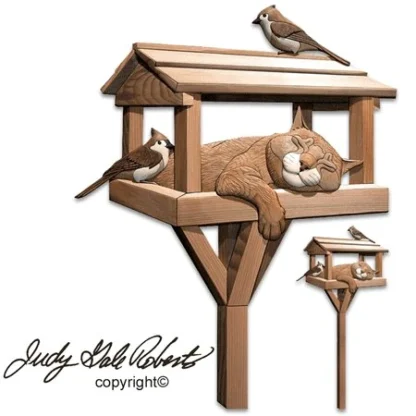 Kat på fuglebræt - Cat Bird Feeder